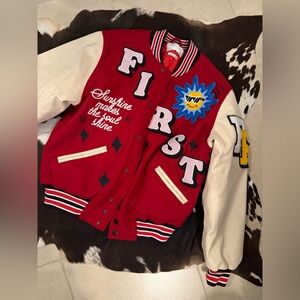 Red and Beige FIRST ROW Varsity Jacket